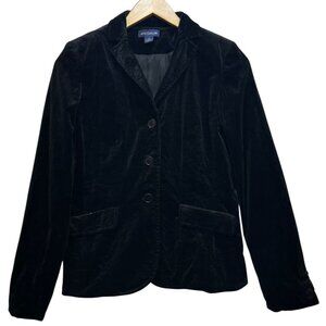 Ann Taylor Women's Button Front Velvet Preppy Blazer Size 4 Black Long Sleeve
